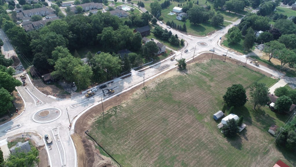 Drone view of Baker Rd Roundabouts