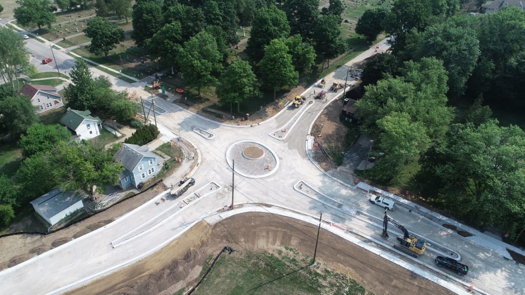 Drone view of roundabout at Dan Hoey Rd and Baker Rd