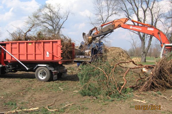 Moving downed trees to the chipper