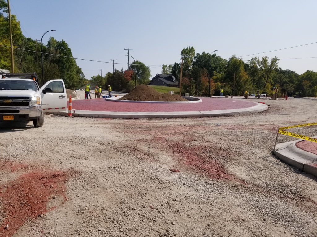 photo of fresh concrete on the Miller Rd central island