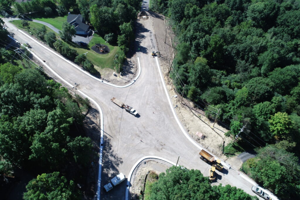 drone photo of miller/wager roundabout curbs