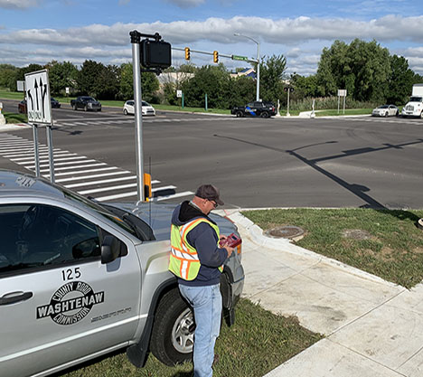 WCRC employee doing a manual traffic count