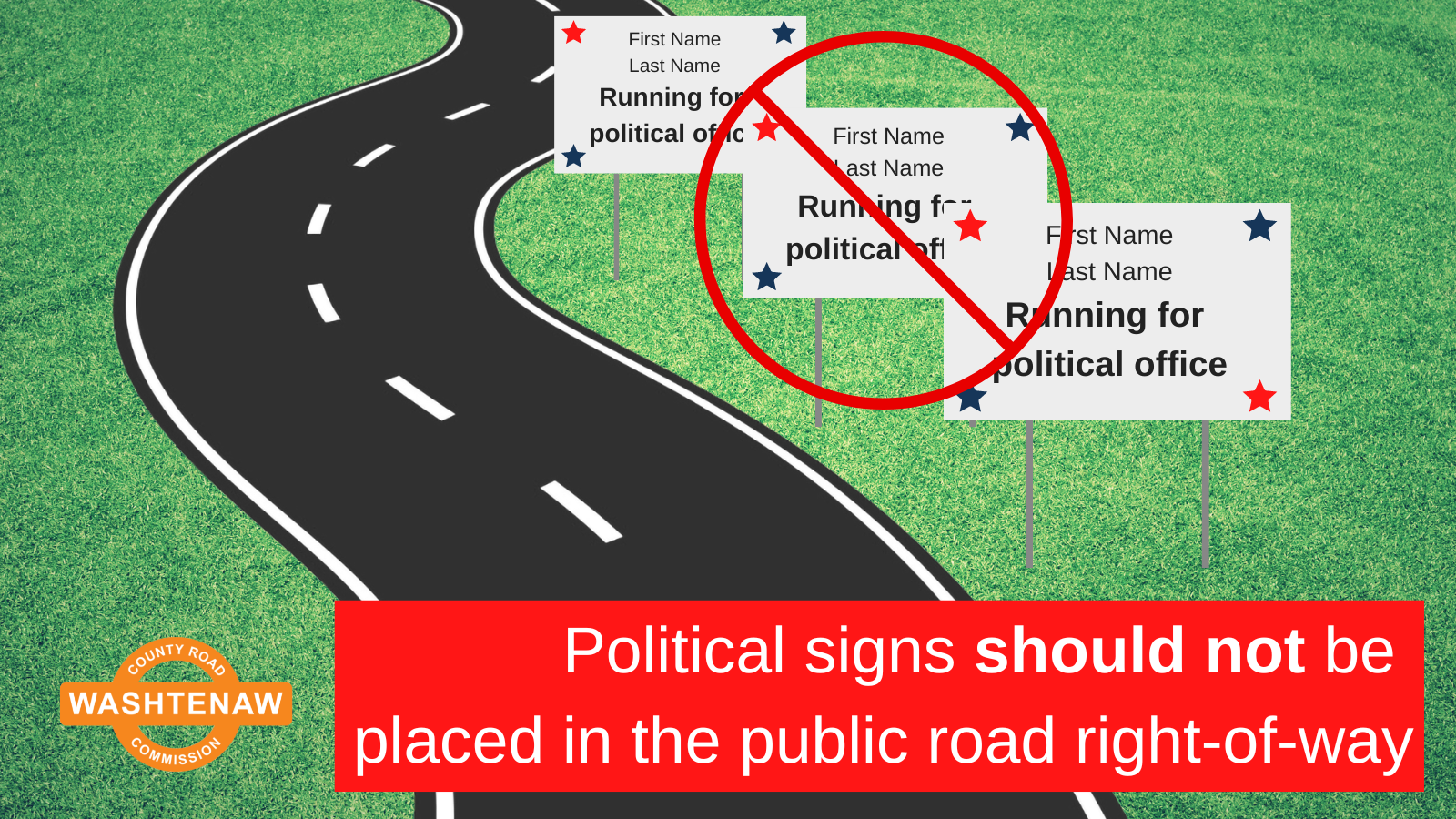 graphic showing that political signs should not be posted in the ROW