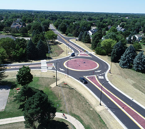 drone photo of Textile/Woodland roundabout