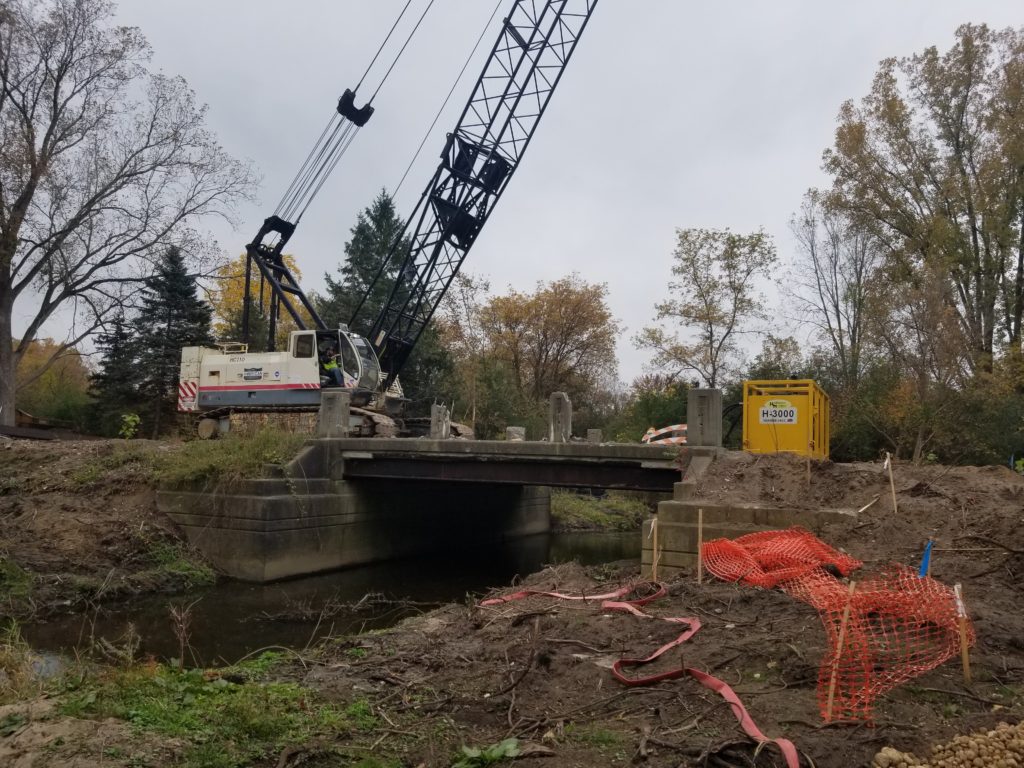 photo of crane on Miller Rd bridge project in Scio Twp