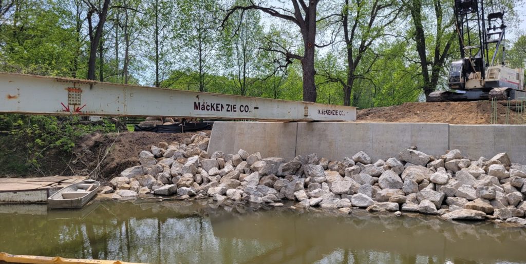 photo of steel support beam that aids in placement of the concrete beams