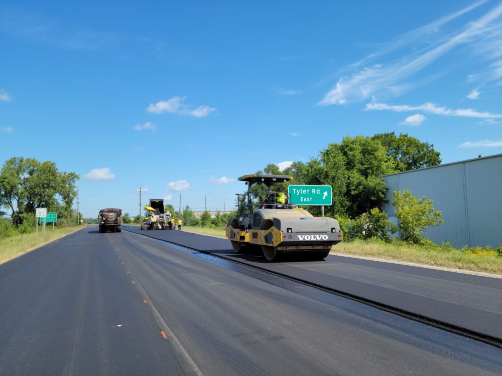 photo of roller during paving operation