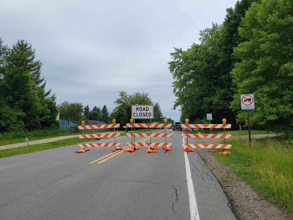 road closure barricades on Barker Rd