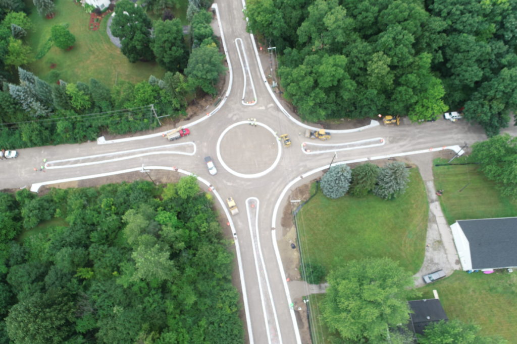 photo of the roundabout configuration with new curbs